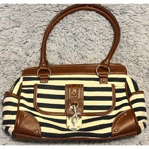 Chaps Blue Cream Brown Nautical Cruise Striped Shoulder Bag Purse Handbag